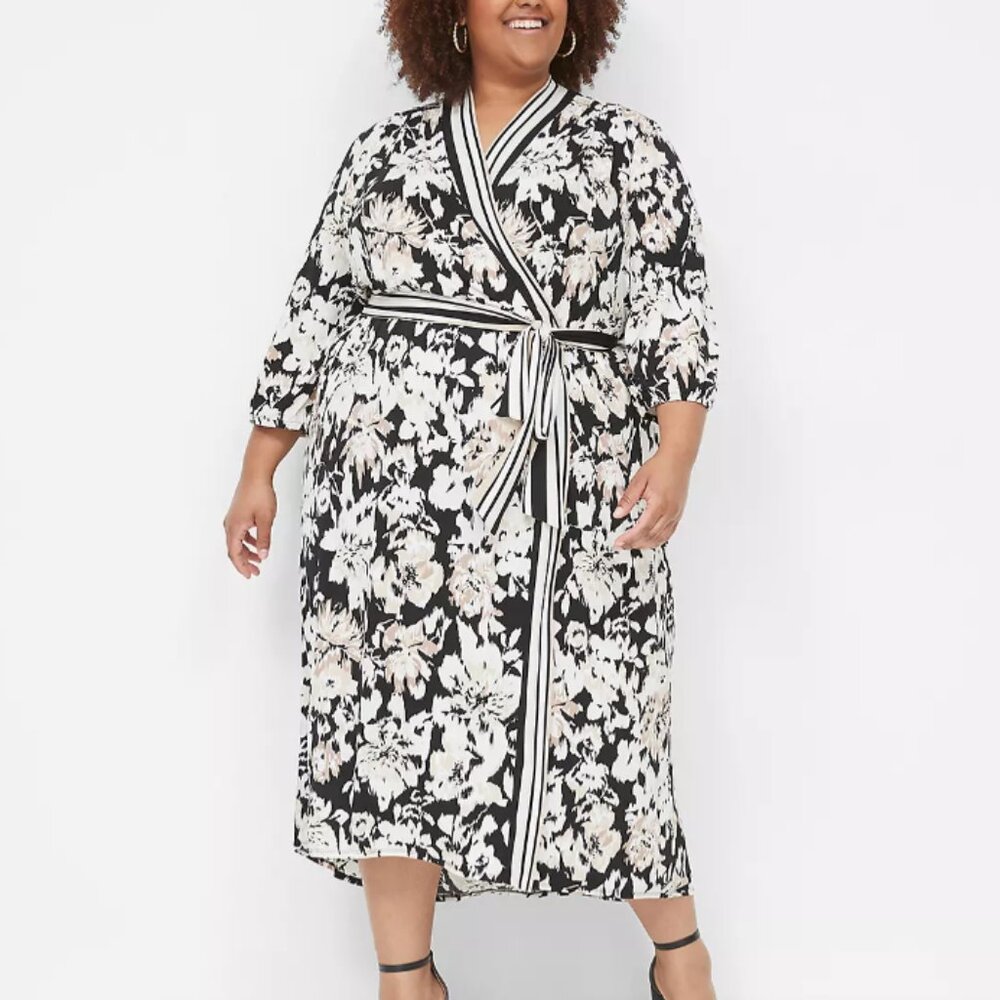 Lane Bryant Floral Surplice Belted Jersey Midi Dress Size 18/20